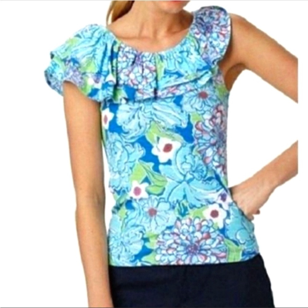 NWT Lilly Pulitzer Wynne Top Worth Blue May Flowers Sz small Style 13880